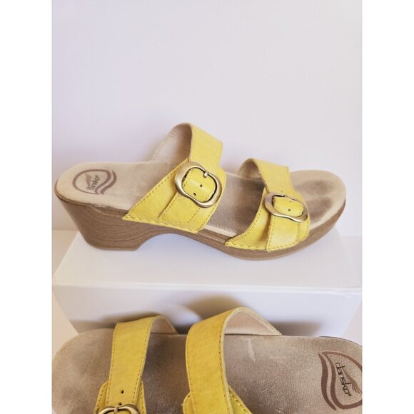 Dansko Sophie Yellow Leather Buckle Slip On Wedge Sandals Shoes 8.5 9 39 - Picture 3 of 11